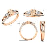 10K Rose Gold 6X4 MM Oval Morganite Pear White Sapphire & Round Diamond Ladies 3 Stone Ring