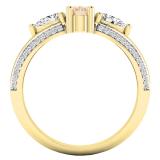 10K Yellow Gold 6X4 MM Oval Morganite Pear White Sapphire & Round Diamond Ladies 3 Stone Ring