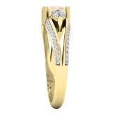 10K Yellow Gold 6X4 MM Oval Morganite Pear White Sapphire & Round Diamond Ladies 3 Stone Ring