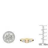 10K Yellow Gold 6X4 MM Oval Morganite Pear White Sapphire & Round Diamond Ladies 3 Stone Ring
