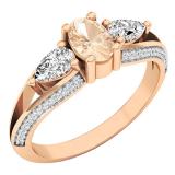 14K Rose Gold 6X4 MM Oval Morganite Pear White Sapphire & Round Diamond Ladies 3 Stone Ring