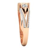14K Rose Gold 6X4 MM Oval Morganite Pear White Sapphire & Round Diamond Ladies 3 Stone Ring