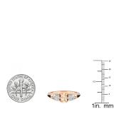 18K Rose Gold 6X4 MM Oval Morganite Pear White Sapphire & Round Diamond Ladies 3 Stone Ring