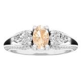 18K White Gold 6X4 MM Oval Morganite Pear White Sapphire & Round Diamond Ladies 3 Stone Ring
