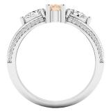 18K White Gold 6X4 MM Oval Morganite Pear White Sapphire & Round Diamond Ladies 3 Stone Ring