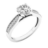 Sterling Silver 6 MM Round White Sapphire & Diamond Ladies Bridal Engagement Ring