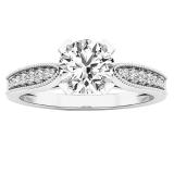Sterling Silver 6 MM Round White Sapphire & Diamond Ladies Bridal Engagement Ring