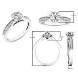 Sterling Silver 6 MM Round White Sapphire & Diamond Ladies Bridal Engagement Ring