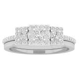 0.60 Carat (ctw) 10K White Gold Princess & Round White Diamond 3 Stone Bridal Engagement Ring Set