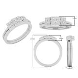 0.60 Carat (ctw) 10K White Gold Princess & Round White Diamond 3 Stone Bridal Engagement Ring Set
