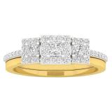 0.60 Carat (ctw) 10K Yellow Gold Princess & Round White Diamond 3 Stone Bridal Engagement Ring Set