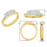 0.60 Carat (ctw) 10K Yellow Gold Princess & Round White Diamond 3 Stone Bridal Engagement Ring Set