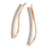 0.15 Carat (ctw) 14K Rose Gold Round White Diamond Ladies Double Row Crawler Climber Earrings
