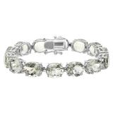 12X10mm Oval Green Amethyst Rectangular Grooves Tennis Bracelet for Women in 925 Sterling Silver