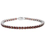 Sterling Silver Round Genuine Garnet Ladies Tennis Bracelet
