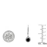 14K White Gold 5 MM Each Round Black Sapphire & Diamond Ladies Halo Style Dangling Drop Earrings