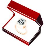 18K Rose Gold 11X9 MM Emerald White Topaz Ladies Bezel Set Solitaire Engagement Ring