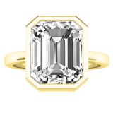 18K Yellow Gold 11X9 MM Emerald White Topaz Ladies Bezel Set Solitaire Engagement Ring
