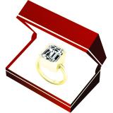 18K Yellow Gold 11X9 MM Emerald White Topaz Ladies Bezel Set Solitaire Engagement Ring