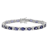 Sterling Silver Oval Iolite & Round White Topaz Ladies Tennis Bracelet