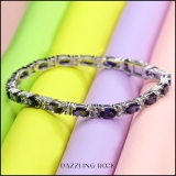 Sterling Silver Oval Iolite & Round White Topaz Ladies Tennis Bracelet
