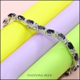 Sterling Silver Oval Iolite & Round White Topaz Ladies Tennis Bracelet