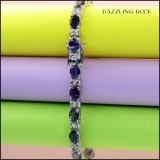 Sterling Silver Oval Iolite & Round White Topaz Ladies Tennis Bracelet