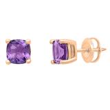 10K Rose Gold 6 MM Each Cushion Amethyst Ladies Solitaire Stud Earrings