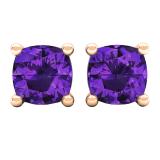 10K Rose Gold 6 MM Each Cushion Amethyst Ladies Solitaire Stud Earrings