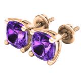 10K Rose Gold 6 MM Each Cushion Amethyst Ladies Solitaire Stud Earrings