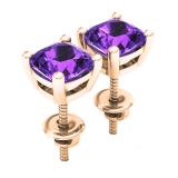 10K Rose Gold 6 MM Each Cushion Amethyst Ladies Solitaire Stud Earrings