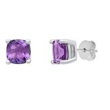14K White Gold 6 MM Each Cushion Amethyst Ladies Solitaire Stud Earrings