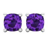 14K White Gold 6 MM Each Cushion Amethyst Ladies Solitaire Stud Earrings