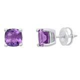 14K White Gold 6 MM Each Cushion Amethyst Ladies Solitaire Stud Earrings