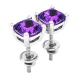 14K White Gold 6 MM Each Cushion Amethyst Ladies Solitaire Stud Earrings