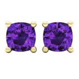 14K Yellow Gold 6 MM Each Cushion Amethyst Ladies Solitaire Stud Earrings