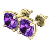 14K Yellow Gold 6 MM Each Cushion Amethyst Ladies Solitaire Stud Earrings