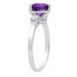 10K White Gold 7 MM Heart Amethyst & Round White Diamond Ladies Bridal 3 Stone Engagement Ring