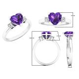 10K White Gold 7 MM Heart Amethyst & Round White Diamond Ladies Bridal 3 Stone Engagement Ring