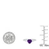 10K White Gold 7 MM Heart Amethyst & Round White Diamond Ladies Bridal 3 Stone Engagement Ring