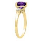 10K Yellow Gold 7 MM Heart Amethyst & Round White Diamond Ladies Bridal 3 Stone Engagement Ring
