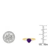 10K Yellow Gold 7 MM Heart Amethyst & Round White Diamond Ladies Bridal 3 Stone Engagement Ring