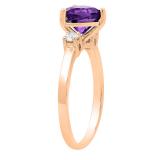 18K Rose Gold 7 MM Heart Amethyst & Round White Diamond Ladies Bridal 3 Stone Engagement Ring