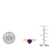 18K Rose Gold 7 MM Heart Amethyst & Round White Diamond Ladies Bridal 3 Stone Engagement Ring