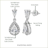 2.00 Cttw Pear & Round Cubic Zirconia Stud Earrings, 925 Sterling Silver in Screw Back