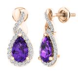 10K Rose Gold 8X5 MM Each Pear Amethyst & Round White Diamond Ladies Infinity Drop Earrings