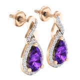 10K Rose Gold 8X5 MM Each Pear Amethyst & Round White Diamond Ladies Infinity Drop Earrings
