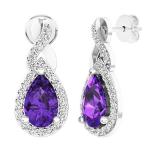 10K White Gold 8X5 MM Each Pear Amethyst & Round White Diamond Ladies Infinity Drop Earrings
