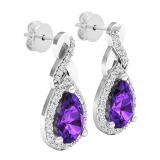 10K White Gold 8X5 MM Each Pear Amethyst & Round White Diamond Ladies Infinity Drop Earrings