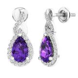 10K White Gold 8X5 MM Each Pear Amethyst & Round White Diamond Ladies Infinity Drop Earrings